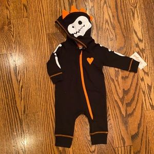 Adorable Halloween skeleton Dino one piece w spiked Dino hood